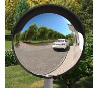 QUAHEAS Miroir de circulation convexe noir Ø 60 cm en polycarbonate incassable avec protection solaire pour extérieur, allée, croisement, route, parking, sécurité et marquage de danger