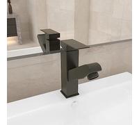 QUAHEAS Mitigeur de lavabo gris avec douchette extensible 157 x 172 mm, mitigeur monocommande avec bec orientable, mitigeur pour salle de bain et cuisine, eau froide et chaude, raccord flexible