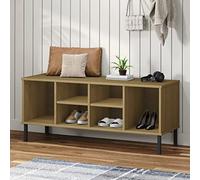 QUAHEAS Oslo Étagère à chaussures en pin massif avec pieds en métal, marron, 106 x 35 x 45 cm, 6 compartiments étroits, peu encombrants, pour couloir, entrée, espace de rangement fermé et ordre