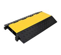 QUAHEAS Pont de câble en caoutchouc 90 cm avec 2 canaux, double rampe de protection de câble jaune/noir pour chantier, parking, terrain d'exploitation, barrière, sécurité, réflecteur, panneaux de