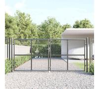 QUAHEAS Portail de jardin en maille anthracite en acier galvanisé - 300 x 125 cm - Avec poteaux et piquet - Verrouillable - Pour jardin, terrain, clôture, cour, sécurité et brise-vue