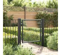 QUAHEAS Portail de jardin en maille d'acier galvanisé - 100 x 125 cm - Anthracite - Réglable de 99 à 105 cm de large - Avec poteaux, charnières à boulons et 3 clés - Antirouille - Entrée sécurisée