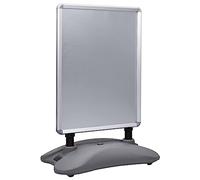 QUAHEAS Porte-affiche A1 rechargeable à l'eau en alliage d'aluminium gris double face avec film PVC 78 x 48 x 113 cm Socle en plastique stable Design à ressort Garde-boue