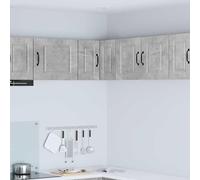 QUAHEAS Porto Armoire d'angle murale en bois gris béton 57 x 57 x 40 cm avec 2 portes et étagères, armoire de cuisine multifonction pour rangement et rangement dans la salle à manger ou le