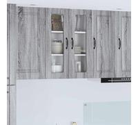 QUAHEAS Porto Armoire murale en verre gris Sonoma 60 x 31 x 80 cm avec 3 étagères et 2 portes, armoire de cuisine murale pour rangement, rangement, garde-manger, multifonction