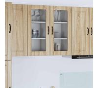 QUAHEAS Porto Lot de 2 armoires murales en verre Chêne Sonoma 40 x 31 x 80 cm avec 6 étagères Montage mural Armoire de cuisine moderne pour espace de rangement