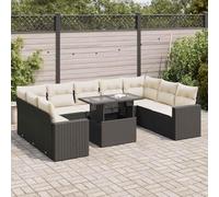 QUAHEAS Salon de Jardin 10 pcs avec Coussins Noir résine tressée Ensemble canapé Fauteuil Table Chaise modulable extérieur terrasse Patio Balcon résistant encastrable Pliant pour Repas détente