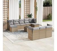 QUAHEAS Salon de Jardin 11 pcs Beige en résine tressée avec Coussins, Ensemble modulable encastrable, canapé, fauteuils, Table, Banquette pour terrasse, Patio, Balcon, extérieur, détente et Repas