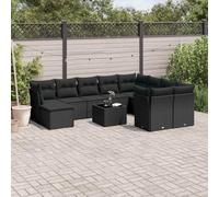 QUAHEAS Salon de Jardin 11 pièces avec Coussins Noir en résine tressée modulable encastrable pour terrasse Balcon extérieur avec Table en Verre trempé et Structure Acier Enduit