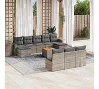 QUAHEAS Salon de jardin 11 pièces en polyrotin gris résistant aux intempéries avec coussins et table, salon modulaire pour terrasse, balcon, véranda, extensible, confortable avec housse amovible