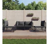QUAHEAS Salon de Jardin 4 pcs Anthracite avec Coussins, Cadre Acier Enduit de Poudre, Tissu tissé résistant, modulable et encastrable pour terrasse, Balcon, Patio extérieur détente