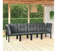 QUAHEAS Salon de Jardin 4 pcs Noir et Gris résine tressée avec Coussins modulable encastrable, Ensemble fauteuils et Banquette extérieur pour terrasse Balcon Patio détente Repas