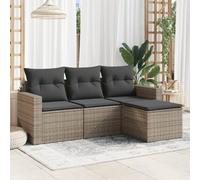 QUAHEAS Salon de jardin 4 pièces en polyrotin gris avec coussins modulaires résistants aux intempéries pour balcon, terrasse, véranda et jardin d'hiver, meubles de salon relaxants avec espace de