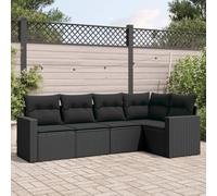 QUAHEAS Salon de jardin 5 pièces en polyrotin noir avec coussins, résistant aux intempéries, modulaire, extensible, avec espace de rangement, salon pour balcon, terrasse, véranda et jardin d'hiver