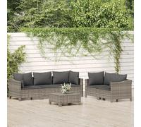 QUAHEAS Salon de Jardin 6 pièces avec Coussins Gris en résine tressée et Acier Enduit de Poudre, Ensemble modulable encastrable pour terrasse Balcon extérieur Patio