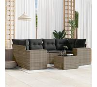 QUAHEAS Salon de jardin 7 pièces en polyrotin gris avec coussins, canapé de jardin résistant aux intempéries, partie centrale, pour balcon, terrasse, véranda et jardin d'hiver