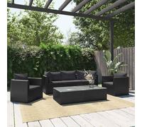 QUAHEAS Salon de jardin 7 pièces en polyrotin noir avec coussins modulaires résistants aux intempéries pour balcon, terrasse, véranda et jardin d'hiver, meubles de salon relaxants avec table basse