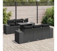 QUAHEAS Salon de Jardin 7 pièces Noir en résine tressée avec Coussins Amovibles, Ensemble modulable encastrable pour terrasse, Balcon, Patio, Meuble extérieur résistant pour Repas et détente