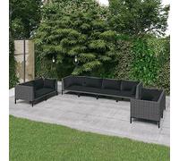 QUAHEAS Salon de Jardin 8 pièces Gris foncé en résine tressée avec Coussins Noirs Ensemble canapé modulable encastrable pour terrasse Balcon extérieur Patio, Cadre Acier Enduit de Poudre