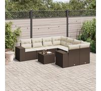 QUAHEAS Salon de jardin 9 pièces en polyrotin marron avec coussins, canapé de jardin résistant aux intempéries avec partie d'angle, partie centrale, meubles de salon, extensible, idéal pour balcon
