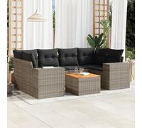 QUAHEAS Salon de Jardin Gris résine tressée 7 pièces avec Coussins modulable encastrable pour terrasse Balcon extérieur, Ensemble canapé Fauteuil Table Bois métal pour Repas détente Lounge Angle