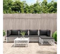 QUAHEAS Salon de Jardin modulable 6 pcs Blanc avec Coussins Gris foncé en Acier Enduit de Poudre pour terrasse Balcon extérieur Patio Repas détente Lounge Angle résistant encastrable Pliant
