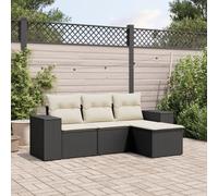 QUAHEAS Salon Jardin 4 pièces en résine tressée Noir avec Coussins crème, Ensemble modulable encastrable, fauteuils et Banquette pour terrasse, Balcon, Patio extérieur détente Repas