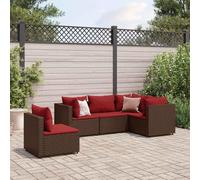 QUAHEAS Salon Jardin 5 pièces en résine tressée Marron avec Coussins Rouge Cannelle, Ensemble modulable encastrable pour terrasse Balcon Patio extérieur, Cadre Acier Enduit de Poudre résistant