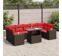 QUAHEAS Salon Jardin 8 pièces avec Coussins Marron résine tressée et Acier Enduit, Ensemble modulable encastrable pour terrasse Balcon Patio extérieur détente Repas