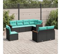 QUAHEAS Salon Jardin 8 pièces en résine tressée Noire avec Coussins Amovibles, Ensemble modulable pour terrasse, Balcon, Patio extérieur, Cadre Acier Enduit Poudre, Design encastrable Pratique
