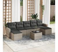 QUAHEAS Salon Jardin 8 pièces résine tressée Gris Clair avec Coussins modulables en Tissu, Ensemble canapé Angle, Fauteuil, Table en Verre pour terrasse extérieur Patio Balcon Repas détente Lounge