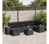 QUAHEAS Salon Jardin 8 pièces résine tressée Noir avec Coussins modulables Housse Lavable Ensemble canapé Fauteuil Table extérieur terrasse Patio Balcon pour détente Repas Lounge encastrable Pliant