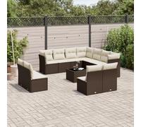QUAHEAS Salon Jardin résine tressée Marron 12 pcs avec Coussins Blancs crème Ensemble modulable encastrable pour terrasse Balcon Patio extérieur Repas détente Lounge Angle