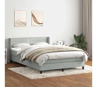 QUAHEAS Sommier à Lattes 160x220cm avec Matelas et surmatelas Velours Gris Clair Cadre lit Plateforme tête de lit capitonnée pour Chambre Adulte Enfant Confort Soutien