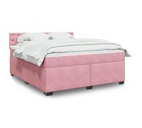 QUAHEAS Sommier à Lattes 180x200 cm avec Matelas et surmatelas en Velours Rose, Cadre de lit avec tête de lit, lumière LED intégrée, Structure en Bois Massif pour Chambre Adulte et Enfant