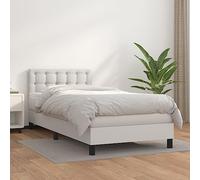 QUAHEAS Sommier à Lattes avec Matelas 100x200 cm Blanc en Similicuir, Cadre de lit Plateforme avec tête réglable, Support Ferme, idéal Chambre Adulte Enfant ado, Confort Durable et Design élégant