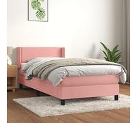 QUAHEAS Sommier à Lattes avec Matelas 100x200 cm Velours Rose Cadre lit Bois Massif tête réglable Confort Ferme pour Chambre Adulte Enfant ado Studio