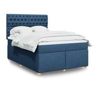 QUAHEAS Sommier à Lattes avec Matelas 140x190 cm Bleu, Cadre de lit en Tissu Polyester, tête de lit réglable, surmatelas Moelleux, Support Optimal pour Chambre Adulte ou Enfant