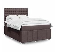 QUAHEAS Sommier à Lattes avec Matelas 140x190 cm Marron foncé Cadre de lit en Bois Massif Tissu Polyester tête de lit réglable LED pour Chambre Adulte Enfant Confort Durable