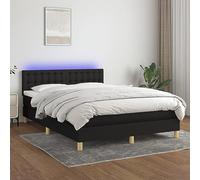 QUAHEAS Sommier à Lattes avec Matelas 140x190 cm Noir Tissu Cadre lit Plateforme tête réglable LED pour Chambre Adulte Enfant Confort Durable