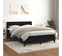 QUAHEAS Sommier à Lattes avec Matelas 140x190 cm Noir Velours Cadre de lit tête réglable Confort Ferme pour Chambre Adulte Enfant ado