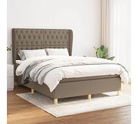 QUAHEAS Sommier à Lattes avec Matelas 140x190 cm Tissu Taupe Cadre lit en Bois Massif avec tête réglable pour Chambre Adulte Enfant Confort et Support Durable