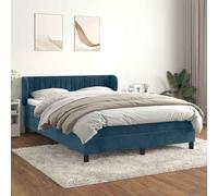QUAHEAS Sommier à Lattes avec Matelas 140x190cm Bleu foncé Velours Cadre de lit Bois Massif tête réglable Confort Ferme pour Chambre Adulte Enfant ado