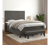 QUAHEAS Sommier à Lattes avec Matelas 140x190cm Velours Gris foncé, Cadre lit Plateforme avec tête réglable, Banc de Bout de lit, Support Ferme adapté Chambre Adulte Enfant ado