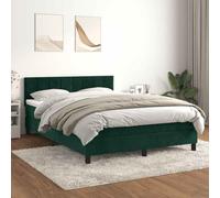 QUAHEAS Sommier à Lattes avec Matelas 140x190cm Vert foncé Velours Cadre lit Structure Plateforme tête réglable Confort Soutien Chambre Adulte Enfant