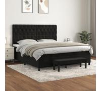 QUAHEAS Sommier à Lattes avec Matelas 160x200 cm Noir Velours, Cadre de lit Plateforme avec tête réglable, Banc de Bout de lit, Support Ferme pour Chambre Adulte et Enfant