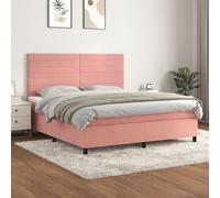 QUAHEAS Sommier à Lattes avec Matelas 160x200 cm Velours Rose Cadre lit Adulte tête de lit réglable Support Ferme Chambre Enfant ado