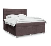 QUAHEAS Sommier à Lattes avec Matelas 200x200 cm Marron foncé, Cadre de lit Plateforme en Tissu Polyester, tête de lit réglable, surmatelas Mousse Respirant