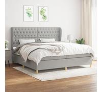 QUAHEAS Sommier à Lattes avec Matelas 200x200cm Gris Clair Tissu Cadre lit Bois Massif Structure Plateforme tête réglable Confort Ferme Soutien Dos Chambre Adulte Enfant ado