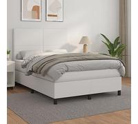 QUAHEAS Sommier à Lattes avec Matelas Blanc 140x190cm Similicuir Cadre de lit tête réglable Confort Ferme pour Chambre Adulte Enfant avec surmatelas Mousse Ressorts ensachés